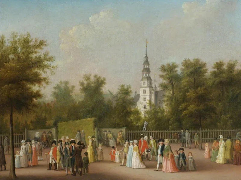 1749-Christian August Lorentzen - Figure in processione davanti al castello di Rosenborg, Danimarca
